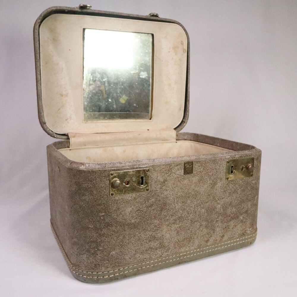 Travel Case Vintage U S Trunk Co. Mirrored Hard Sided 13x10x8"
